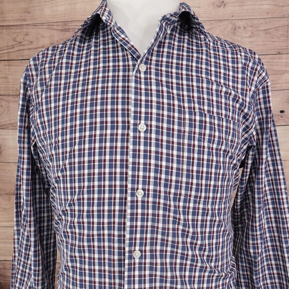 VAN HEUSEN CLASSIC FIT PLAID CHECK BUTTON DOWN SHIRT MENS SZ L 16-16.5 - Picture 1 of 7